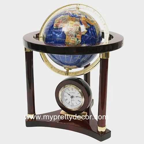 Mahogany Stand Gem Globe With Clock
